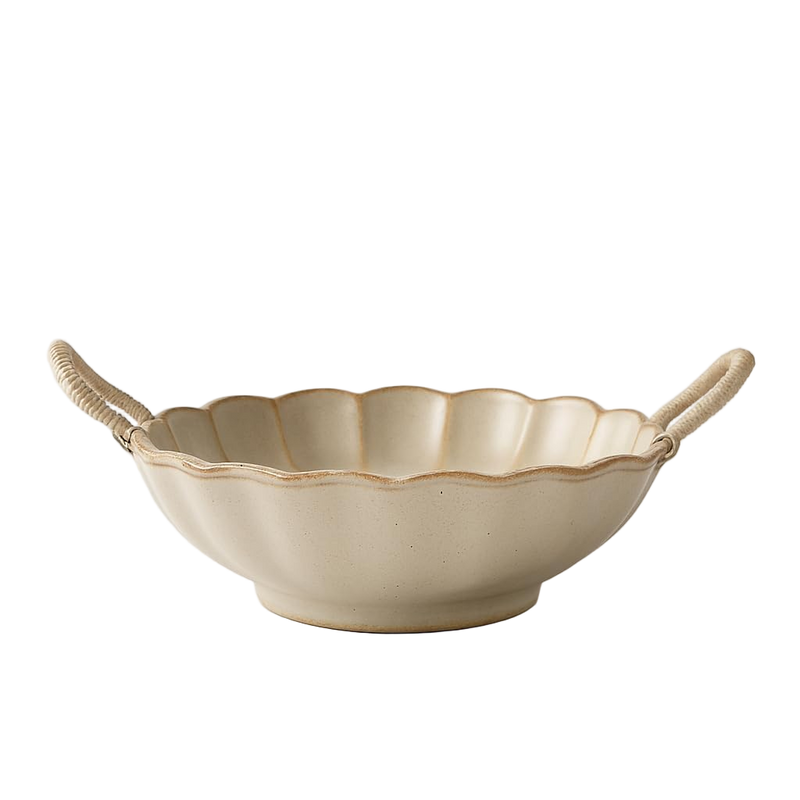 Small Vintage Scalloped Ceramic Bowl with Rope Handles